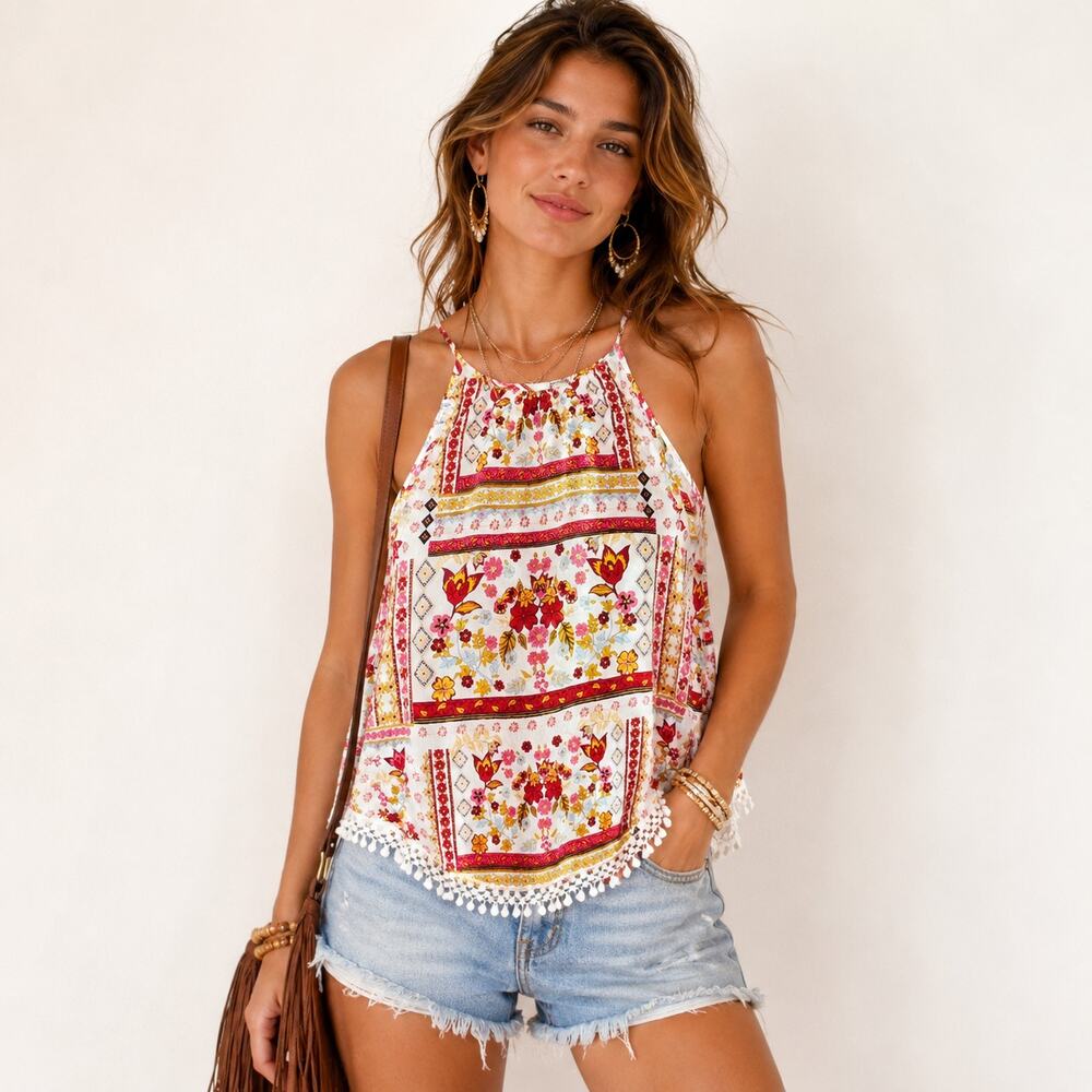 HM Coachella Patchwork Tank Top Women's Size 4 NWT Boho-chic Casual Summer